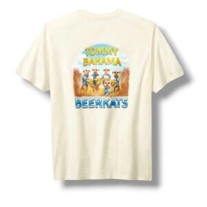 Tommy Bahama Mens Beerkats Graphic Tee Shirt‎ Vanilla Ice Cream Large New